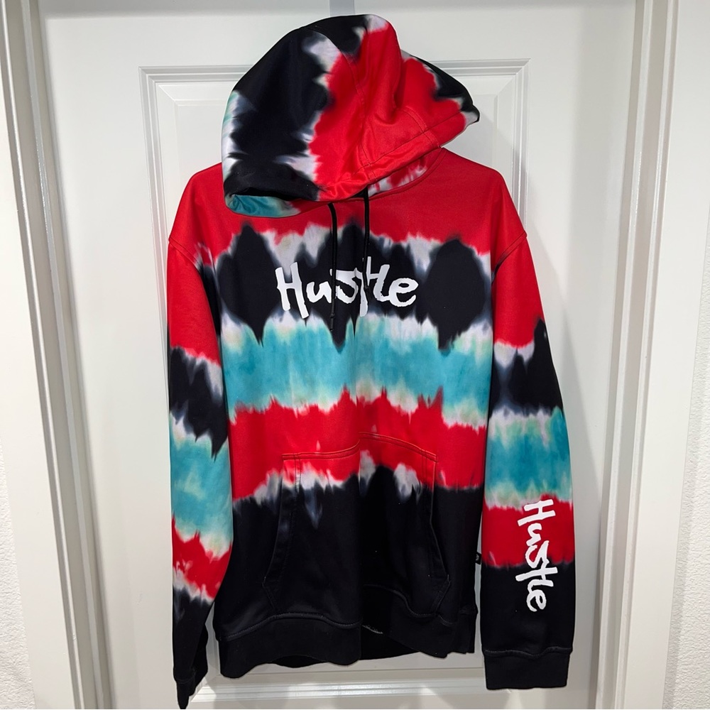 Encrypted Hustle pullover Hoodie multicolor unisex size XL logo front & sleeve